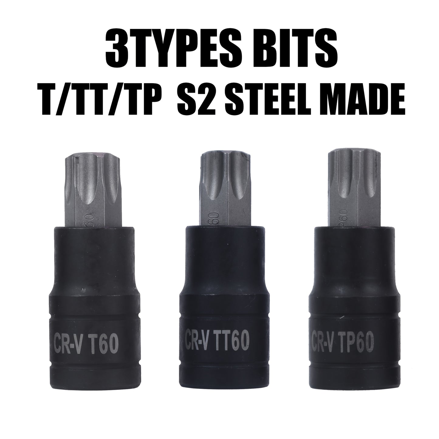 Impact Socket Bit Set 60Pc – E-Sockets E4-E24, Torx T/TT/TP Bits, 1/4 3/8 1/2 Drive, CrV Steel & S2 Bits, Comprehensive Size Collection