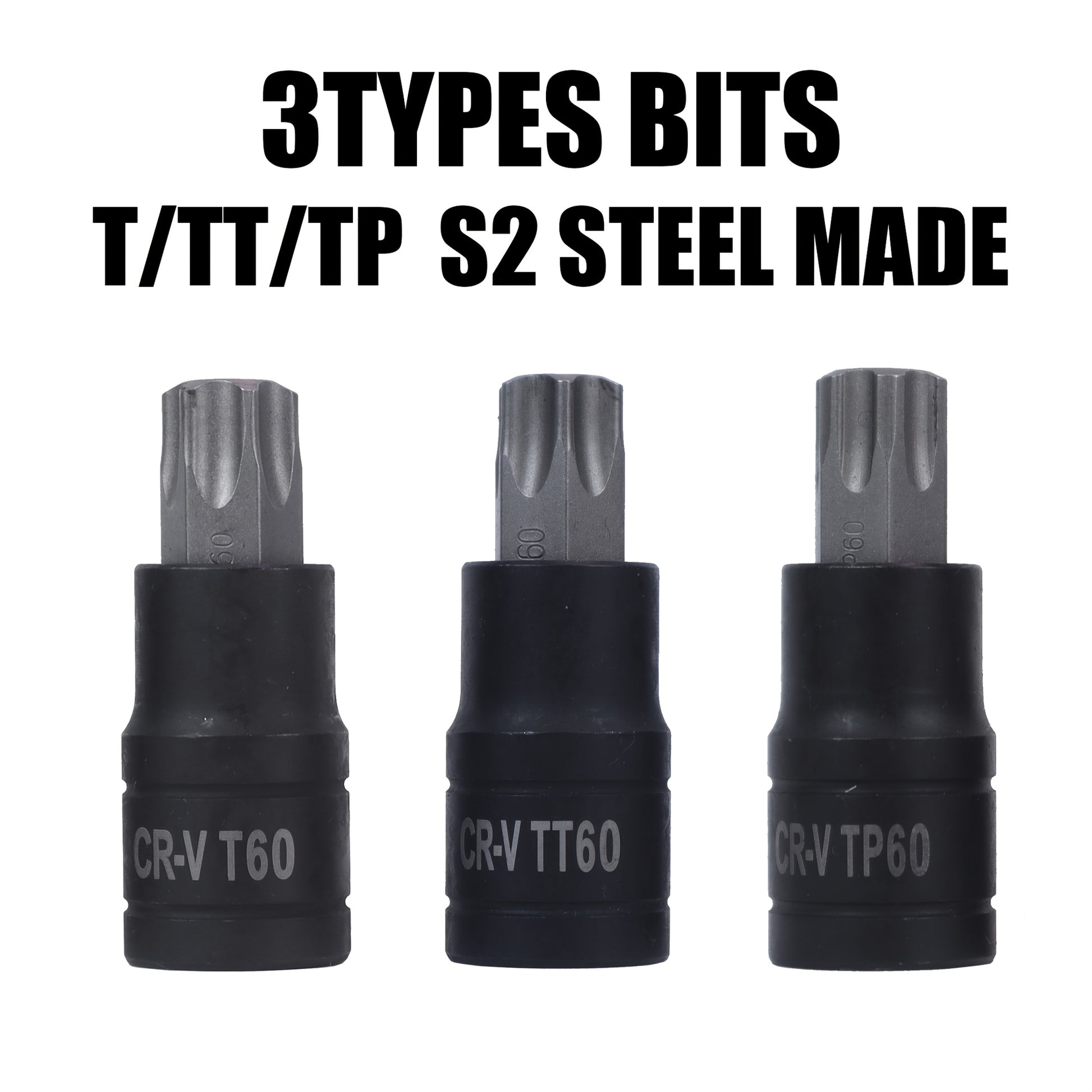 Impact Socket Bit Set 60Pc – E-Sockets E4-E24, Torx T/TT/TP Bits, 1/4 3/8 1/2 Drive, CrV Steel & S2 Bits, Comprehensive Size Collection