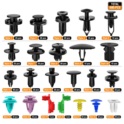 Automotive Fastener Clip Kit 680 Rivets 45-Piece Tool Set 23 Types Car Bumper Fender Trim Clips Universal Fit Ford GM Toyota Honda BMW Nissan