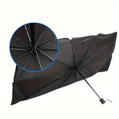 1pc Extra Large Titanium Silver Car Sun Umbrella with Retractable Heat Insulation Windshield Sunshade, Universal Fit for UV Protection on Cars, Sedans, And Coupes