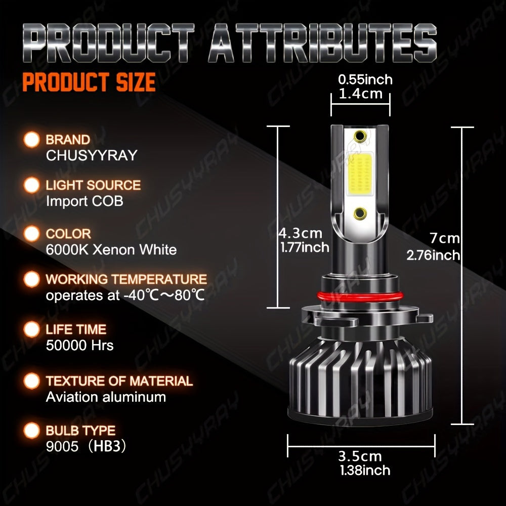 2pcs 9008/ H13 LED Headlight High/ Low Beam Bulbs Kit 12V 80W 6000K Cool White 27000LM Tow-Sided Ultra Bright COB Chip Plug And Play, Without Battery