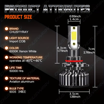 2pcs 9008/ H13 LED Headlight High/ Low Beam Bulbs Kit 12V 80W 6000K Cool White 27000LM Tow-Sided Ultra Bright COB Chip Plug And Play, Without Battery