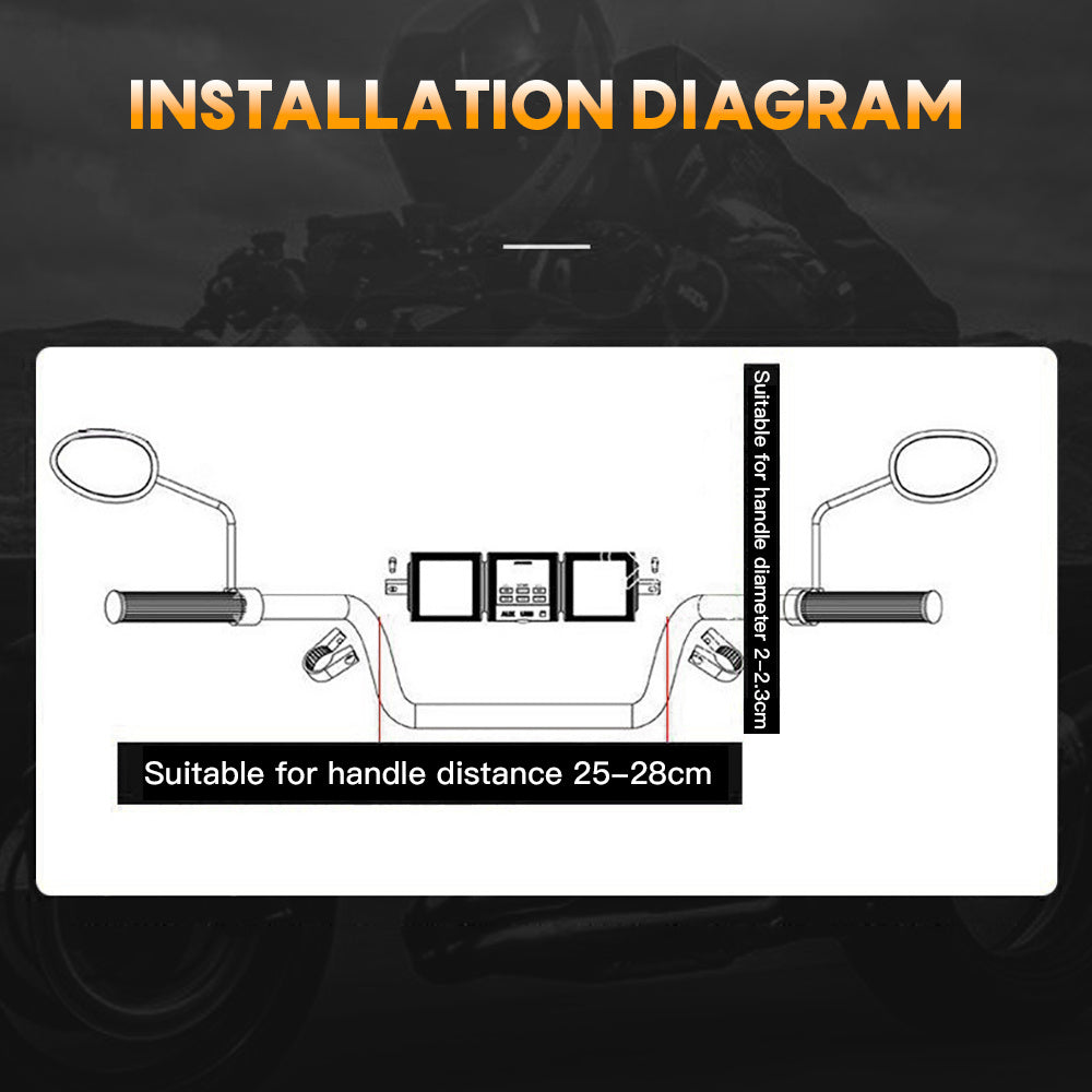 Motorcycle Sound Bar with Built-in Amplifier - Wireless, USB Inputs, 12V Metal MP3 Player Great for ATV, Scooter Bike, 12 Volt Off-Road Bikes, Without Battery