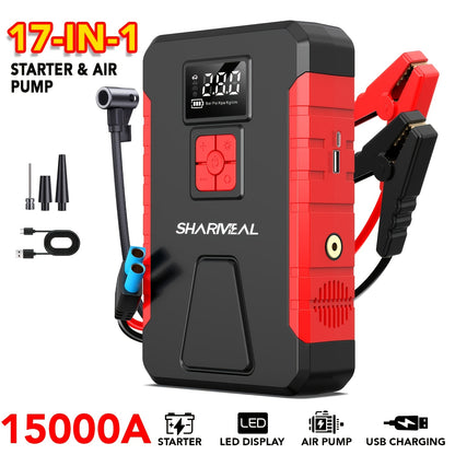 15000A-21000A Peak 350PSI 12V 17-in-1 Portable Jump Starter with Air Compressor Jump Starter, Car Battery Charger, Car Jump Starter with Air Compressor, Jump Starter Para, Car Accessories Tools, LED Light, Battery Charger, Cart Battery Charger