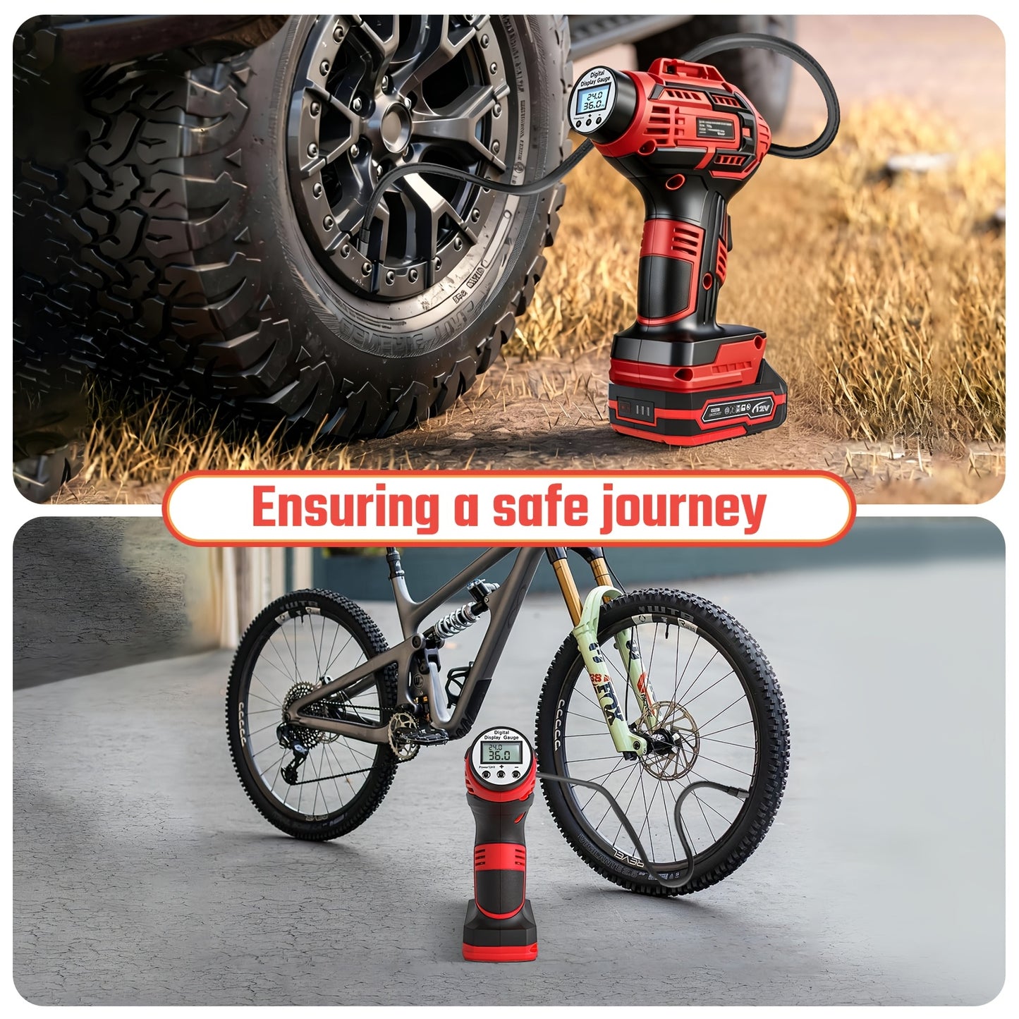 20V Portable Air Compressor, 980kPa Tire Inflator with Digital Display, Powered by NO/One/Two 1500mAh Rechargeable Battery, Includes 12V Car Adapter & Mini USB Connector, for Cars, Motorcycles, Bicycles, and Sports Balls