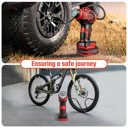 20V Portable Air Compressor, 980kPa Tire Inflator with Digital Display, Powered by NO/One/Two 1500mAh Rechargeable Battery, Includes 12V Car Adapter & Mini USB Connector, for Cars, Motorcycles, Bicycles, and Sports Balls