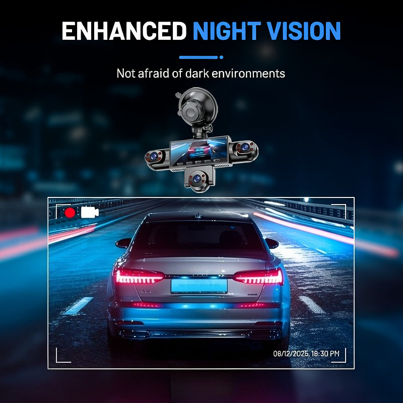 PODOFO Vehicle-Installed 5Lens/4lens High-Definition Dash Cam, Featuring 1080P Front And Front, Rear, Left, And Right, Providing 360° Comprehensive Coverage, Reverse Image Loop Recording, Car Camera/Car Additions/Monitoring System, Without Battery