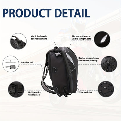 Versatile Motorcycle Rear Bag, 5.81-10.04gal - Synthetic Faux Leather Helmet Backpack with Storage Compartments & Reflective Straps for Off-Road Bikes, Street Motorcycles, And Motorbikes