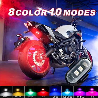 4-Pack Car Wireless LED Strip Light Remote Control | Magnetic Vibration Lights with 8 Colors, USB Rechargeable, IP65 Waterproof, Impact-Resistant Warning Lights, Suitable for Car Interiors, Trucks, Motorcycles, Drones, Aircraft, Bicycles