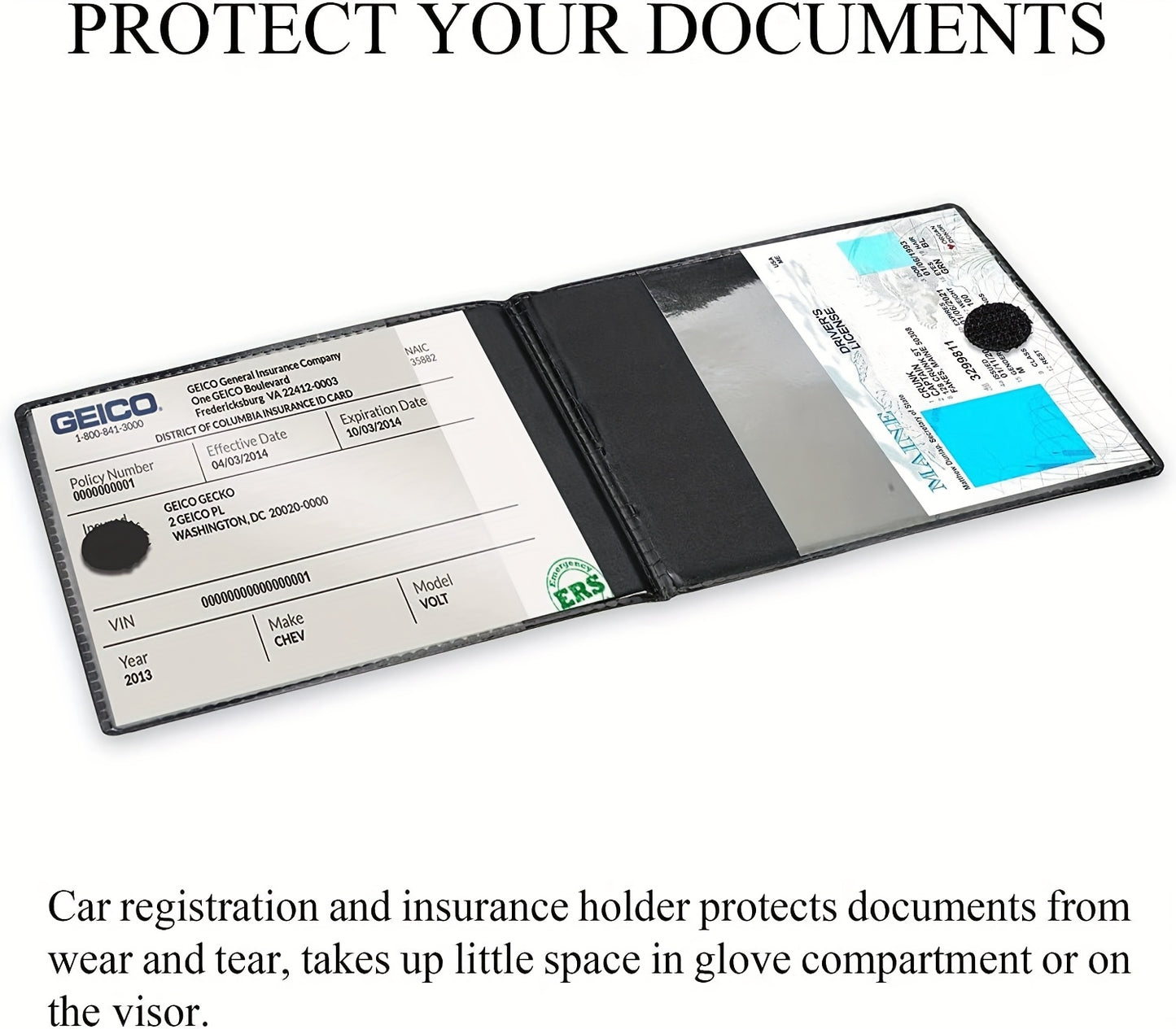 Car Insurance Registration & Driver License Holder – Multi-Slot Vehicle Document Organizer for Car Truck Motorcycle Trailer, Black, 1pc & 2-Pack