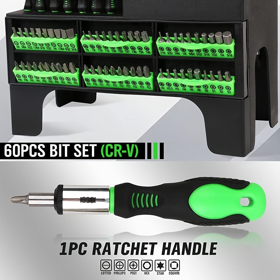 118pcs Magnetic Screwdriver Set with Plastic Organizer, Includes Precision, Slotted, Phillips, Hex, Pozidriv, Torx Screwdriver Set And Magnetizer Demagnetizer DIY Tools - Perfect Tools Gift for Men (Green/Red/Blue/Orange&Blue)