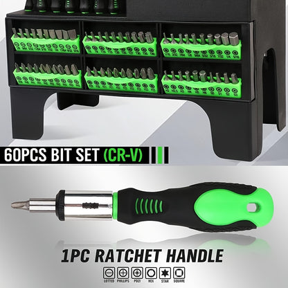 118pcs Magnetic Screwdriver Set with Plastic Organizer, Includes Precision, Slotted, Phillips, Hex, Pozidriv, Torx Screwdriver Set And Magnetizer Demagnetizer DIY Tools - Perfect Tools Gift for Men (Green/Red/Blue/Orange&Blue)