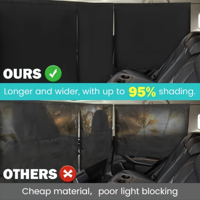 99% Light Blocking Car Curtains, 1 Rear Seat Divider Curtain And 2 Rear Side Window Curtains, Car Curtains for Windows, Wide Sedan SUV Sunshade Covers Car Cabana (Extra Large Car Curtains 3pcs)