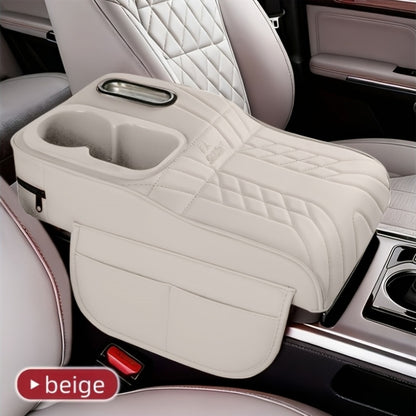 A Car Center Armrest Pad Designed to Elevate Height, Featuring a Tissue Box And a Cup Holder, Available in Various Colors for Storage