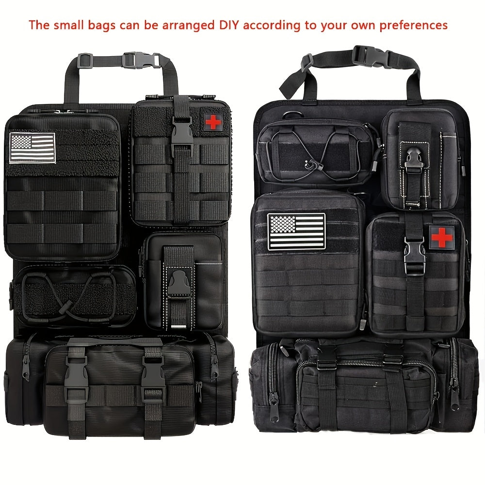 Car Seat Back Organizer with 5 MOLLE Pouches – Truck SUV Jeep Vehicle Panel Storage + 6 Keychains
