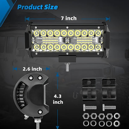 FLYANT 2pcs 7 Inch Led Light Bar, Off Road Light 240W 24000lm, Led Pod Light, Compatible Pickup Truck Trailer ATV UTV, Without Battery