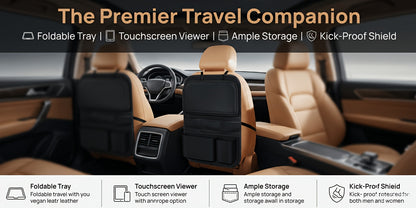 Car Backseat Organizer with Tablet Holder, 6 Storage Pockets Car Storage Organizer with Foldable Food Tray, Protectors Kick Mats Travel Accessories-Black