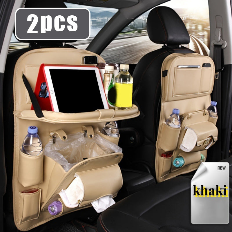 Car Seat Organizer with Foldable Tray Trash Can Multi-Pocket Rear Seat Back Storage Bag Headrest Hanging Organizer for SUV Truck Universal Fit 1pc 2pcs