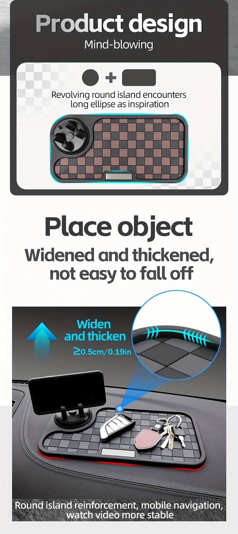 [Car Anti-Slip Mat] Car Anti-Slip Mat Dashboard Ornament Mat Mobile Phone Rotating Holder Dashboard Storage Mat High Temperature Resistant High-End Square Grid Mat Creative Ornament Pad Car Interior Accessories