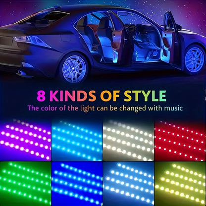 Set of 4 LED Lights for Car Interiors - Powered by USB, Featuring Colorful Underfoot Illumination That Syncs with Music to Create a Better Atmosphere, Without Battery