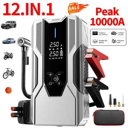 WANBILU 10000A, 12-In-1 Multi-Functional Vehicle Emergency Start Power Supply, Ignition Device, Suitable for Cars, Motorcycles, Suvs, Diesel Engine Emergency Start Power Supply, Tire Inflation, Car Battery Charger, with Air Pump Flashlight