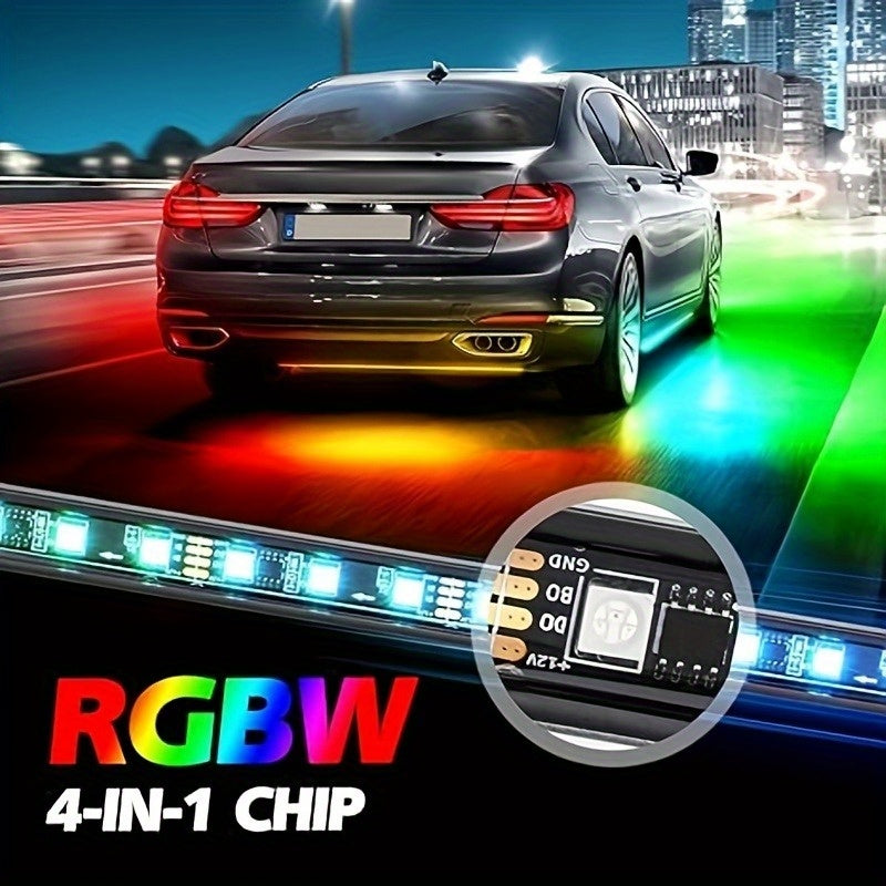 4pcs Colorful Automotive LED Chassis Light Strip, Remote APP Dual Control Ambient Neon Light Kit, DC12V, 16 Million Colors Available, Cool And Eye-Catching at Night, Suitable for Cars, Pickup Trucks, Suvs, Etc., Let Every Journey, All Dazzling