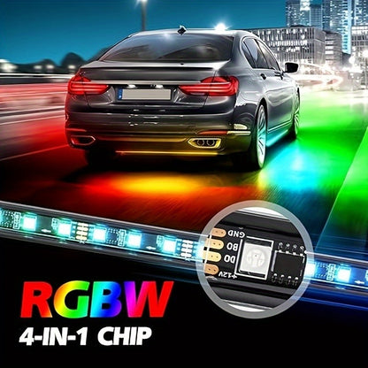 4pcs Colorful Automotive LED Chassis Light Strip, Remote APP Dual Control Ambient Neon Light Kit, DC12V, 16 Million Colors Available, Cool And Eye-Catching at Night, Suitable for Cars, Pickup Trucks, Suvs, Etc., Let Every Journey, All Dazzling