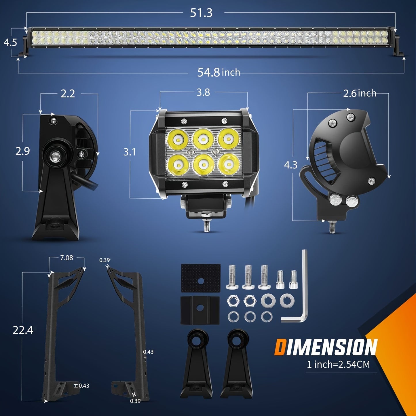 [LED Light Bar Combo] 52Inch LED Light Bar Combo Beam 2pcs 18W 4Inch S Beam LED Pods Windshield Frame Mounting Bracket for Jeep for Wrangler JK 2007-2017 with Off Road Wiring Harness 3 Leads