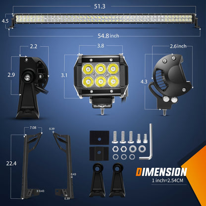 [LED Light Bar Combo] 52Inch LED Light Bar Combo Beam 2pcs 18W 4Inch S Beam LED Pods Windshield Frame Mounting Bracket for Jeep for Wrangler JK 2007-2017 with Off Road Wiring Harness 3 Leads