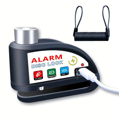 Motorcycle Lock Bicycle Lock Anti-theft Lock Disc Brake Lock Dirt Bike Lock 110dB Alarm System 500mAh Battery USB Charging Complimentary Cable Reminder Rope