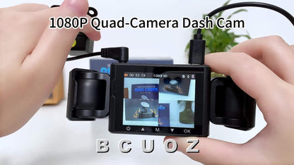 BCUOZ 360° Panoramic 3/4-Channel 1080P Full HD Ultimate Safety Dash Cam Set, 1080P Front + 720P Rear/Left/Right All-Round Coverage, 2.4" Quad-Screen Split Display, Super Night Vision, WDR, G-Sensor, Loop Recording - Auto Parts/ Car Dashboard Camera/