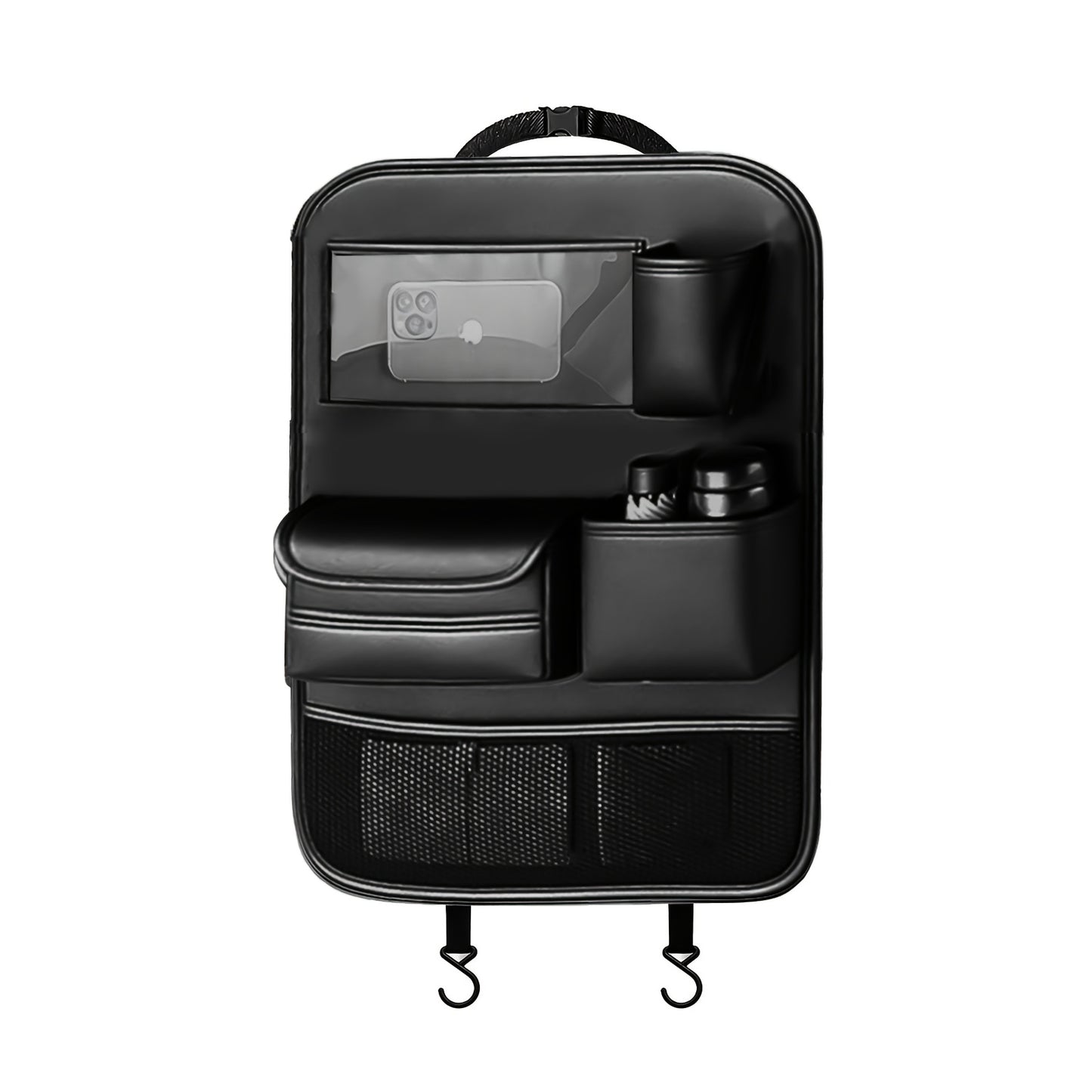 QIANKUNBAG PU Leather Car Backseat Organizer with Foldable Table Tray, Black Grey Green Car Storage Organizer with Tablet Holder, Car Seat Back Protectors Kick Mats Travel Accessories