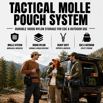 Car Seat Back Organizer with 5 MOLLE Pouches – Truck SUV Jeep Vehicle Panel Storage + 6 Keychains