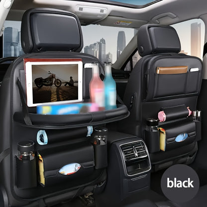 2pcs Upgrade Your Car Rides with This All-in-One Back Seat Organizer - Includes Foldable Table Tray, Kick Mats, Tissue Box, Cup Holder, Umbrella Holder, Laptop Table & Car Eating Tray