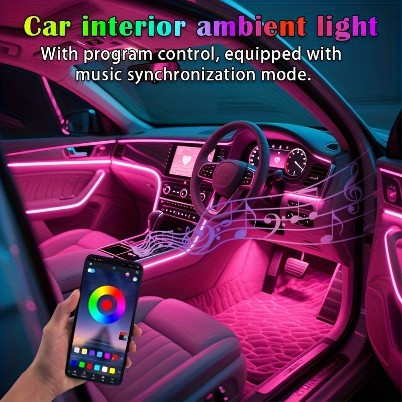 RGB LED Car Interior Light Strip 3M 118 inch 7-Color Music Sync App Controlled USB 5V Ambient Lighting Dashboard Console Decoration Neon Atmosphere Light