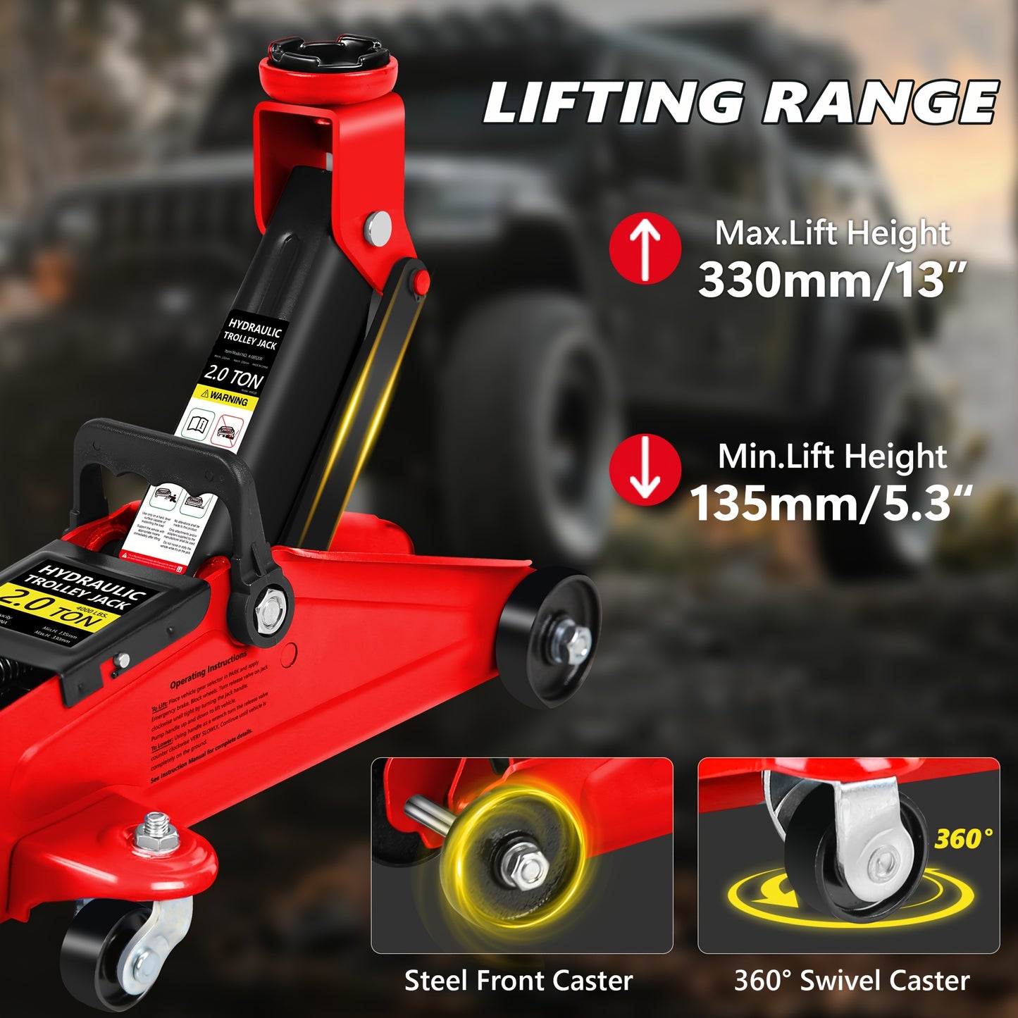 2/2.5/3 Ton Capacity, Jack Kit Low Profile Hydraulic Trolley Service/Floor Jack Combo, Multiple Meal Plans to Choose from 3 Ton Jack Stands 2PCS, Tire Repair Kit, 14-inch Wheel Cross Wrench, Wheel Chock, Jack Accessories Red/Blue