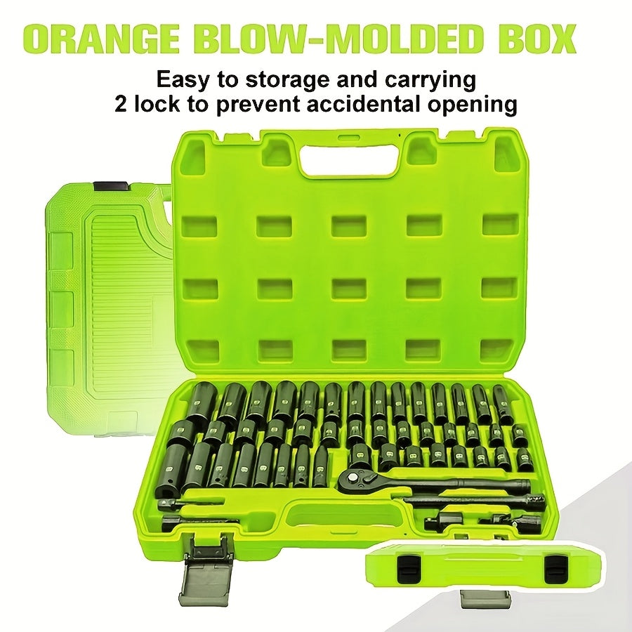 44/34+1/50 Sets of Professional-Sized 1/2-Inch Drive Pneumatic Screwdrivers, Including Both Long-Handled And Short-Handled Screwdrivers, Are Part of a Comprehensive Household Repair Tool Kit Suitable for Automotive Mechanical Maintenance