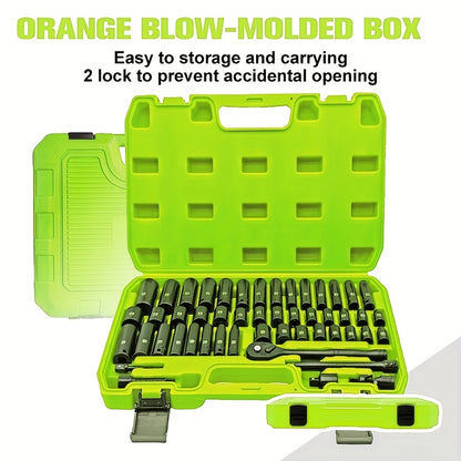 44/34+1/50 Sets of Professional-Sized 1/2-Inch Drive Pneumatic Screwdrivers, Including Both Long-Handled And Short-Handled Screwdrivers, Are Part of a Comprehensive Household Repair Tool Kit Suitable for Automotive Mechanical Maintenance