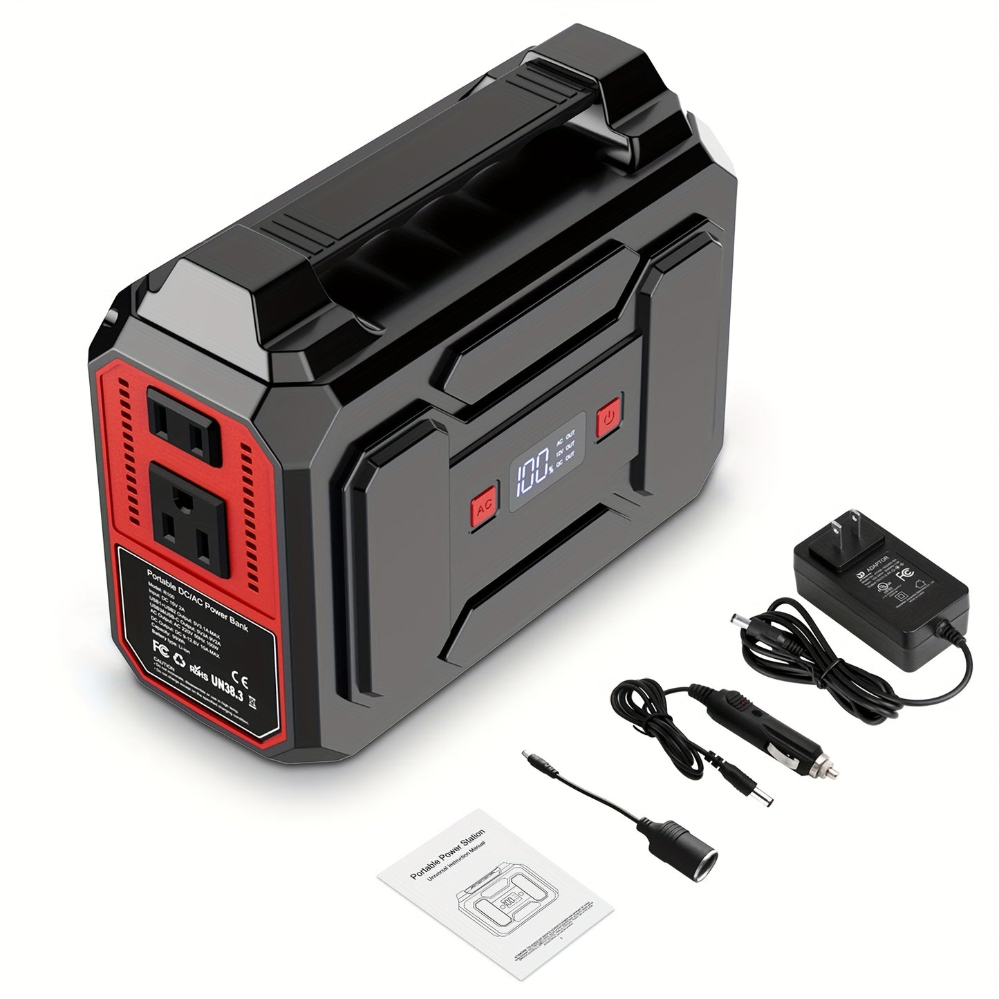 100W/300W Portable Power Station Solar Generator, (Solar Panel Optional), High Capacity Battery Pack, With 2*AC Outlet, DC, USB Port, LED Light, Extra Battery Power Supply For Outdoor Camping, Hiking, Road Trip, CPAP, Fan, Hurricane Emergency, Gift