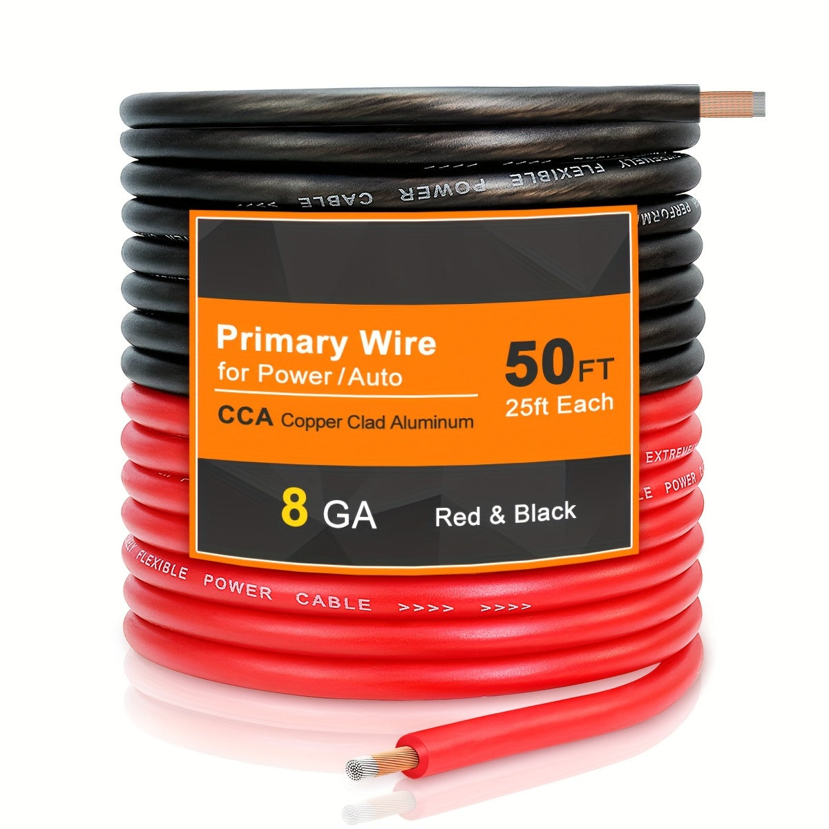 8 Gauge Wire 50ft CCA Wire, (25ft Black+25ft Red) Automotive Wire Car Audio Battery Cable, Power/Ground Wire, Marine, Welding Cable, Electrical Wire Audio Wiring For Speaker Amp car accessories