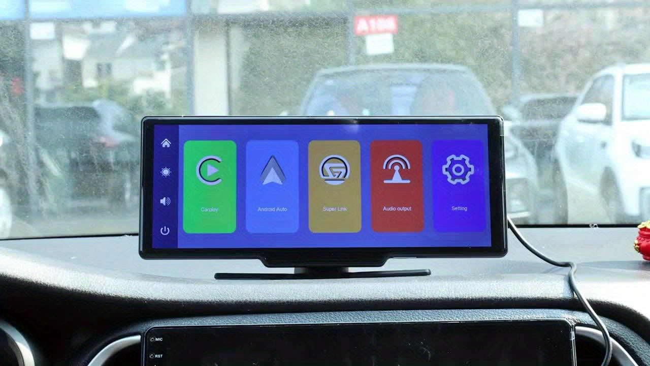 Podofo 10.26” Android Auto & CarPlay Wireless Portable Car Stereo with Touchscreen, Wireless/, Voice Control, FM Transmitter, Compatible for Smartphones, Navigation, Handsfree Calling, AUX Receiver for Vehicles