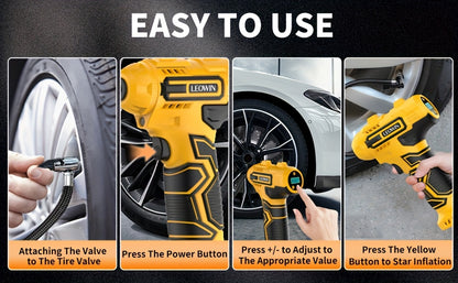 Cordless Tire Inflator 150 PSI – Auto-Shutoff, Digital Pressure Gauge, LED Light, Rechargeable Handheld Air Pump for Car, Motorcycle & Bike