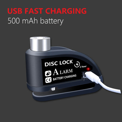 Motorbike Security Lock with Disc Brake Alarm System, 110Db Sound, 500Mah Rechargeable Battery, Includes USB Charging Cable And Reminder Rope
