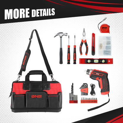 44-Piece Tool Set - Cordless Screwdriver and Household Tool Kit with Canvas Storage Bag for DIY Home Repairing, Gift for Women Girls Ladies