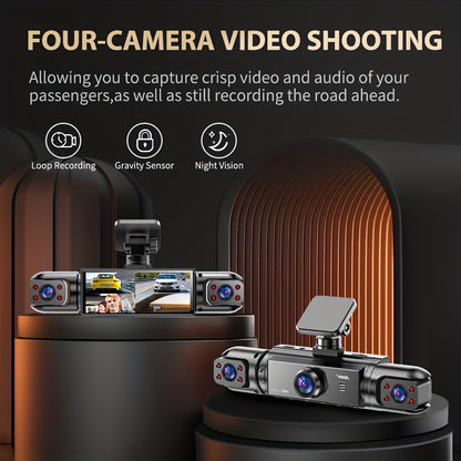 AXH 360° Panoramic 3/4 Lens Channel 1080P HD Ultimate Safety Dash Cam Set, 1080P Front and 720P Full Coverage Front, Rear, Left, and Right, Quad-Split Screen Display, HD Night Vision, WDR, G-Sensor, Loop Recording - Car Accessories/Car Dash