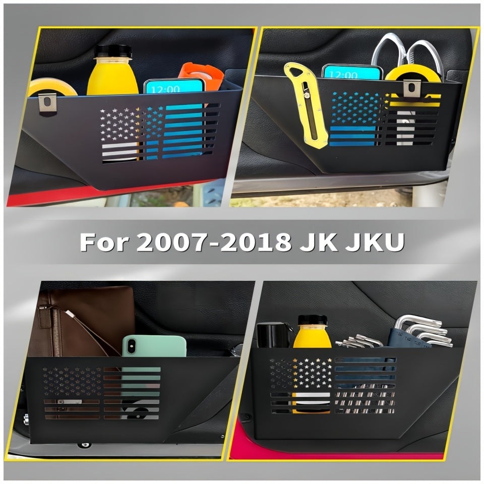 Jeep JK Front Door Storage Box Set of 2 Black Steel – Fits 2007-2018 Wrangler JK JKU 2-Door & 4-Door, Side Insert Organizer Replaces Sagging Net