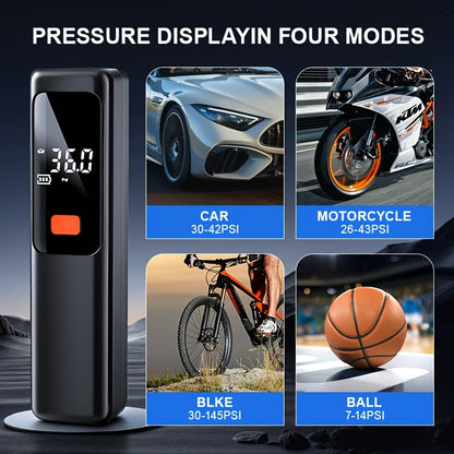 Portable Car Air Pump | Fast Air Filling, Digital LED Tire Pump, Automatic Tire Pressure Detection, Wireless Air Compressor - Suitable For Car, Bicycle, Motorcycle Tires, Basketball Inflating, USB Charging, Rechargeable Battery