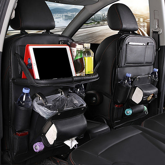 Seat Backrest Storage Bag - Multi Functional Suspended Storage Bag with Multiple Pockets and Durable Red Fabric, Suitable for Shopping, Beverages, and Essentials - Space Saving  Accessories, Foldable Tray with Trash Can, Rear Seat Storage