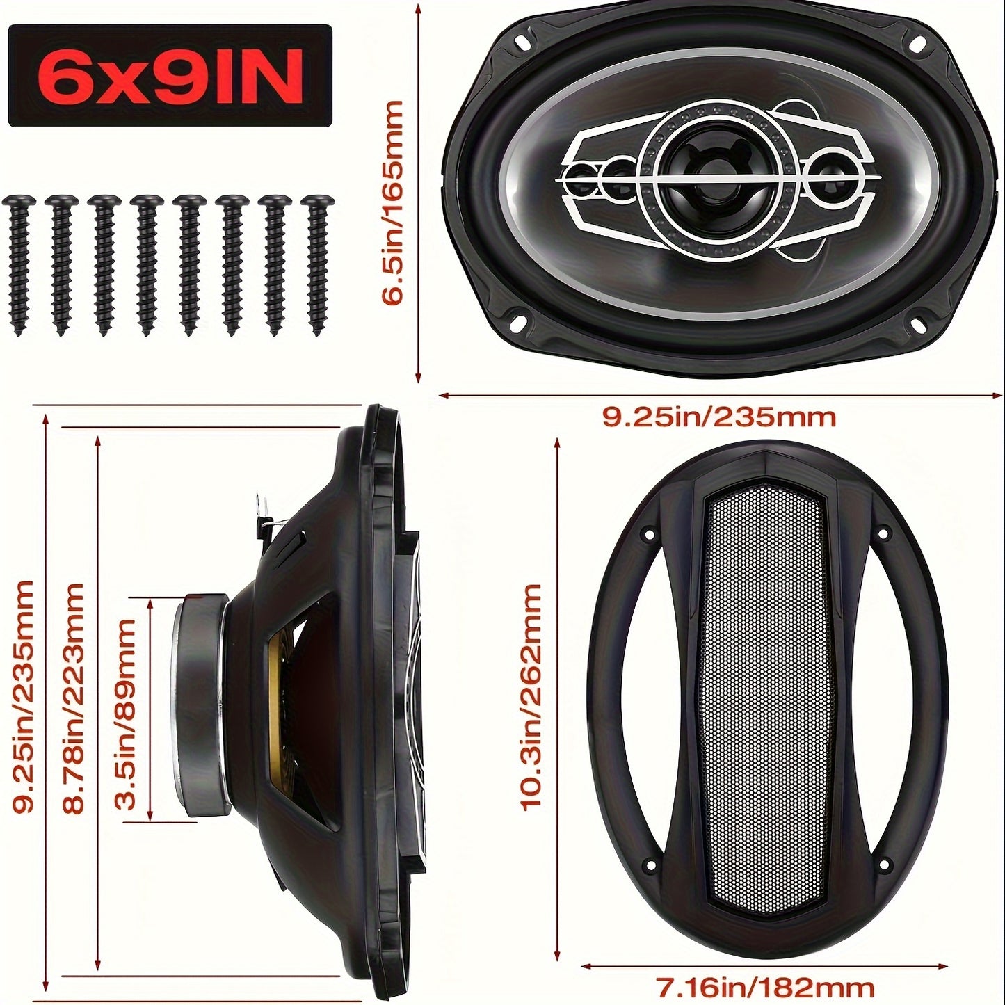 2pcs 6x9 Inch 1000W 5-Way Car HiFi Coaxial Speakers - 600W Total Power, 5.2 Channel Stereo, Stainless Steel Full Range Frequency Speakers for Vehicle Door & Auto Audio, 36V Safe Operation, Car Audio Accessories, Modern Car Stereo, Durable Speaker Casing,