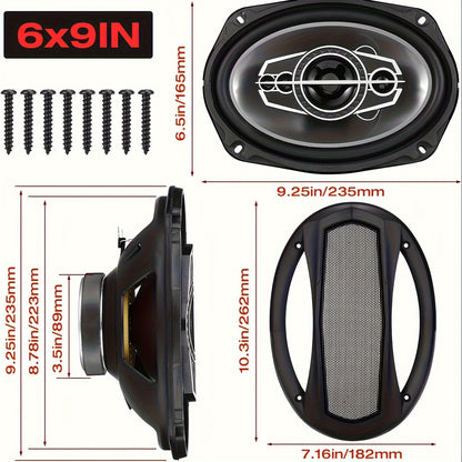 2pcs 6x9 Inch 1000W 5-Way Car HiFi Coaxial Speakers - 600W Total Power, 5.2 Channel Stereo, Stainless Steel Full Range Frequency Speakers for Vehicle Door & Auto Audio, 36V Safe Operation, Car Audio Accessories, Modern Car Stereo, Durable Speaker Casing,